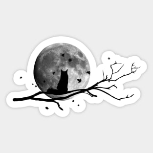Cat silhouette on full moon (black) - Cats lover - Animals lover - Catshirt - Vegan - Gift idea Sticker